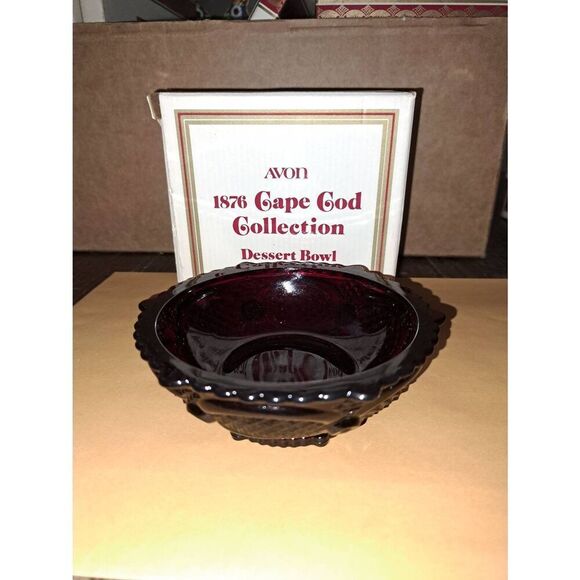 Vintage 1982 Avon 1876 Cape Cod Ruby Red Cranberry Glass Dessert Bowl NOS w Box - Picture 1 of 4